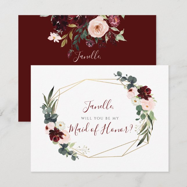 Rustic Eucalyptus Blush DIY Be my Maid of Honour Invitation (Front/Back)