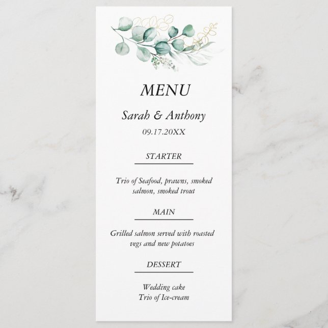 Rustic Eucalyptus Boho Greenery Wedding Food  Menu (Front)