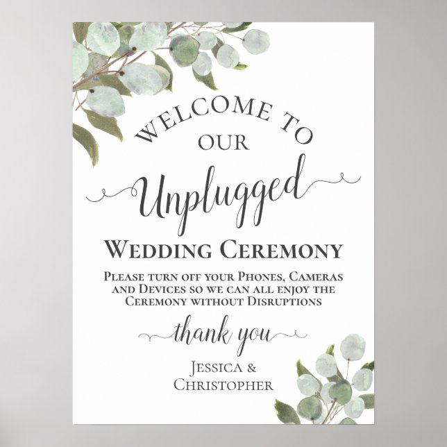 Rustic Eucalyptus Boho Unplugged Wedding Ceremony Poster (Front)