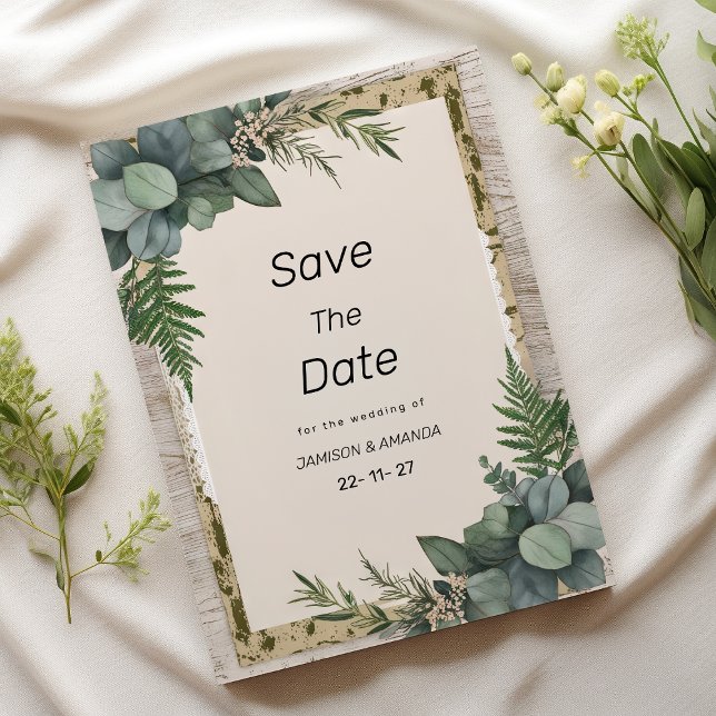 Rustic eucalyptus botanical greenery Save The Date Invitation (Rustic eucalyptus botanical greenery Save The Date )
