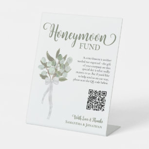 Rustic Eucalyptus Bouquet Honeymoon Fund QR Code Pedestal Sign