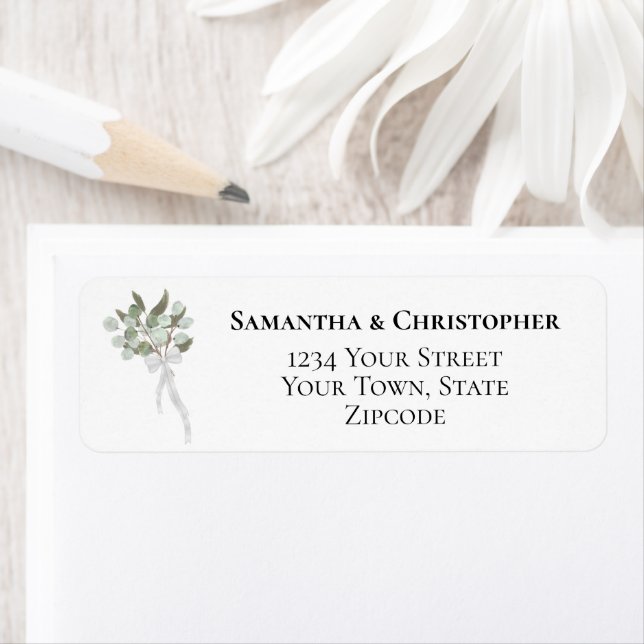 Rustic Eucalyptus Bouquet Wedding Return Address (Insitu)