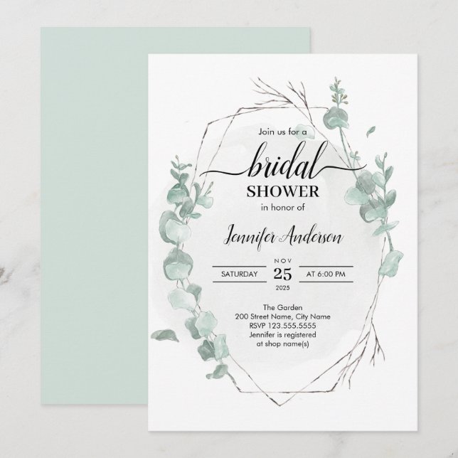 Rustic Eucalyptus Bridal Shower Invitation (Front/Back)