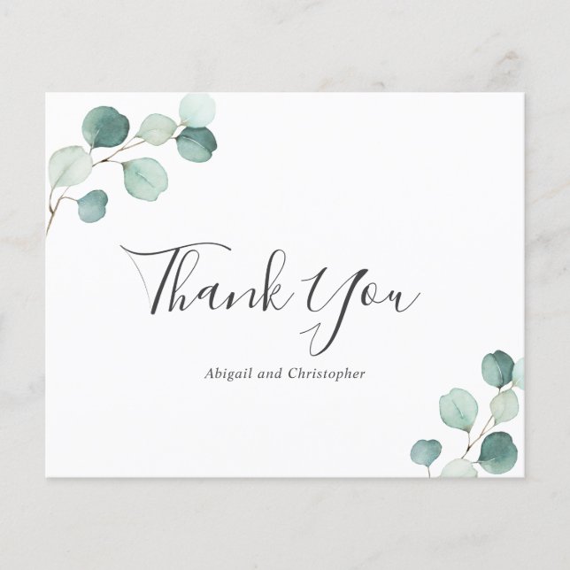 Rustic Eucalyptus Budget Wedding Thank You Card (Front)
