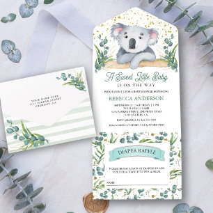 Rustic Eucalyptus Cute Koala Bear Baby Shower All In One Invitation