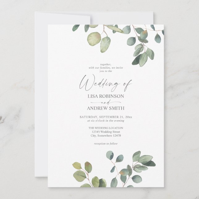 Rustic Eucalyptus Duo Greenery Wedding Invitation (Front)