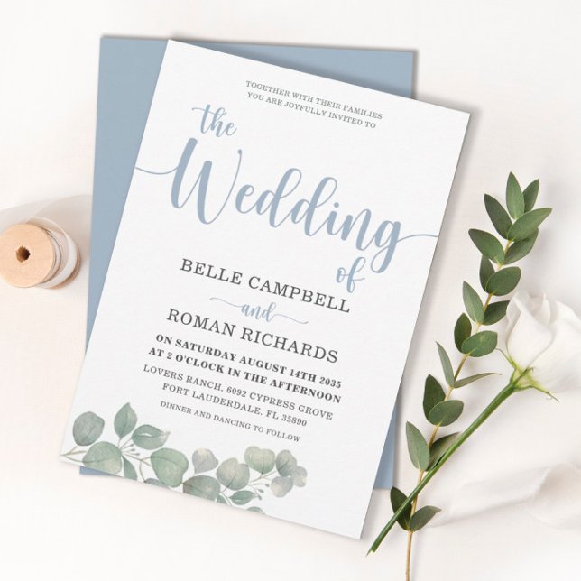 Rustic Eucalyptus Dusty Blue Wedding Invitation (Creator Uploaded)