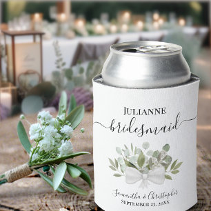 Rustic Eucalyptus Elegant Bridesmaid Wedding Can Cooler