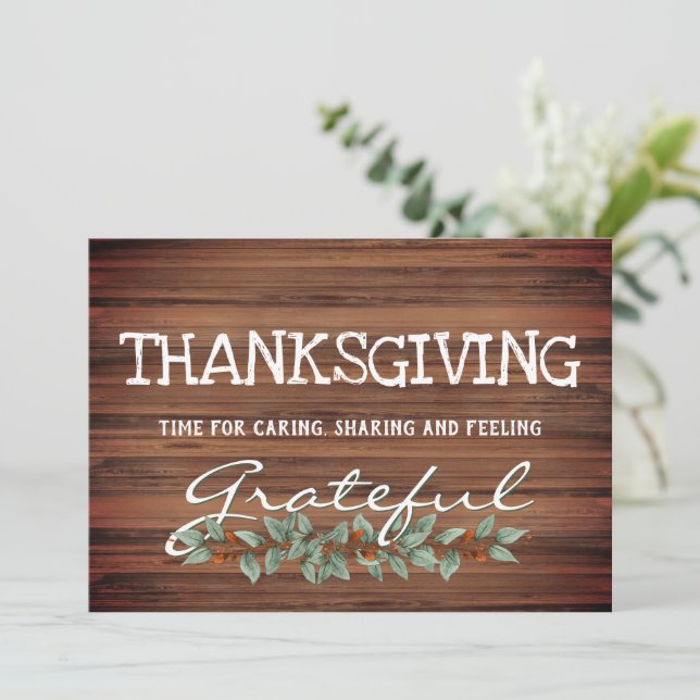 Rustic Eucalyptus |Feeling Grateful |Thanksgiving  Holiday Card (Standing Front)