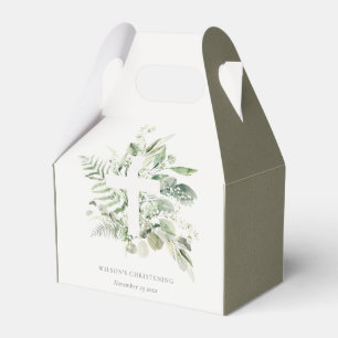 Rustic Eucalyptus Fern Foliage Cross Christening Favour Box