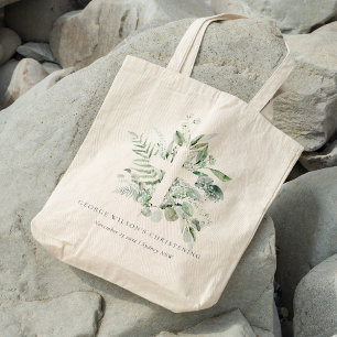 Rustic Eucalyptus Fern Foliage Cross Christening Tote Bag