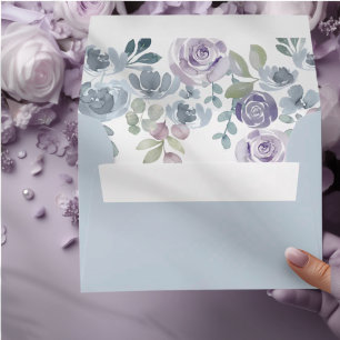 Rustic Eucalyptus & Floral Dusty Blue Wedding Envelope