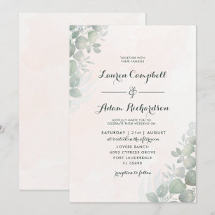 Rustic Eucalyptus Foliage Green & Orange Wedding Invitation