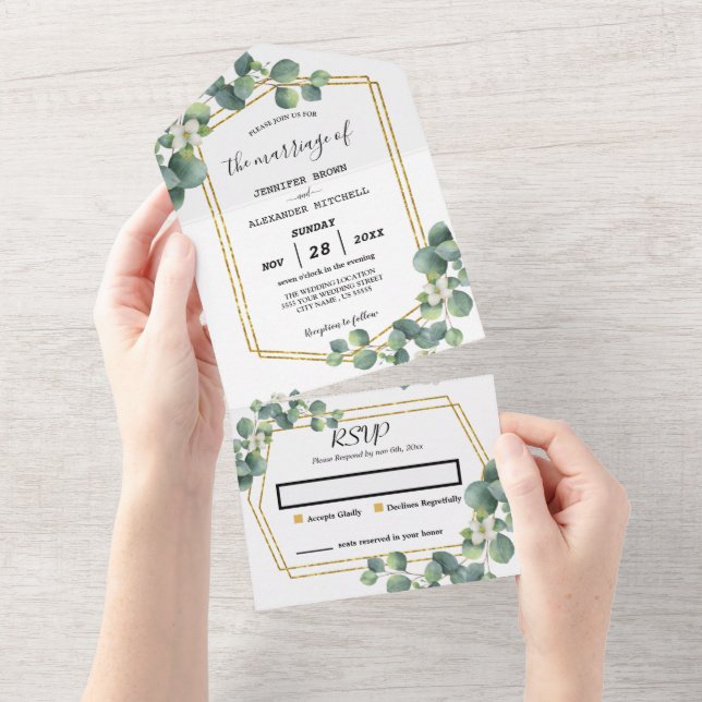 Rustic Eucalyptus foliage Wedding  (no ENV needed) All In One Invitation (Tearaway)