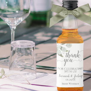 Rustic Eucalyptus Foliage Wedding Thank You Mini Liquor Bottle Label