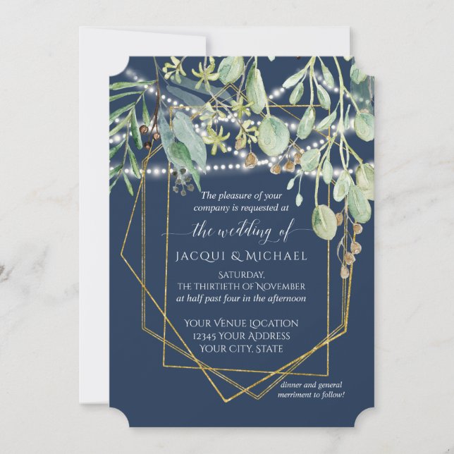 Rustic Eucalyptus Forest Foliage Geometric Wedding Invitation (Front)