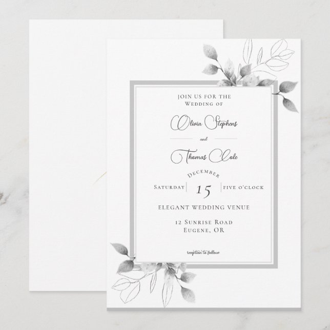 Rustic Eucalyptus Frame Calligraphy Winter Wedding Invitation (Front/Back)