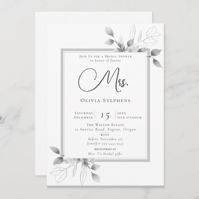 Rustic Eucalyptus Frame Future Mrs. Bridal Shower Invitation (Front/Back)