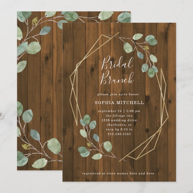 Rustic Eucalyptus | Geometric Bridal Brunch Invitation (Front/Back)