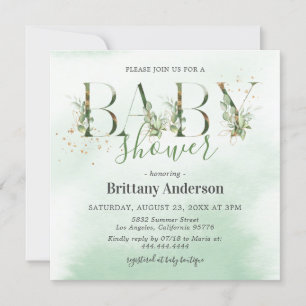 Rustic Eucalyptus Gold Baby Shower Invitation