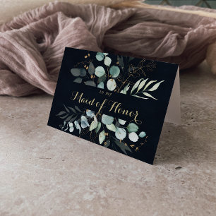 Rustic Eucalyptus Gold Blue Bridal Party Thank You Card