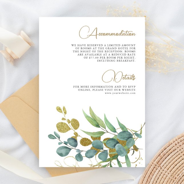 Rustic Eucalyptus Gold Branch Wedding Details Enclosure Card (Creator Uploaded)