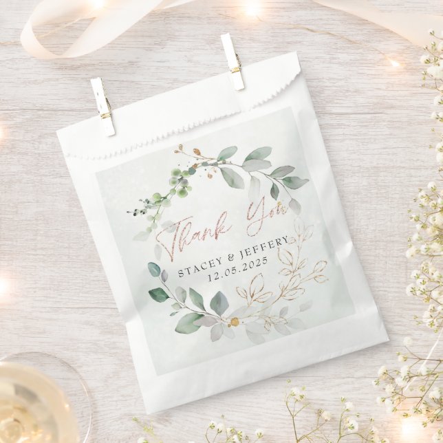 Rustic Eucalyptus Gold Calligraphy Wedding  Favour Bags (Clipped)