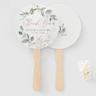Rustic Eucalyptus Gold Calligraphy Wedding  Hand Fan