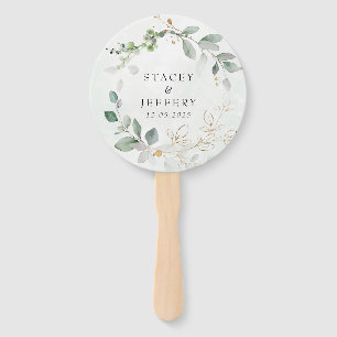 Rustic Eucalyptus Gold Calligraphy Wedding Hand Fan