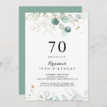 Rustic Eucalyptus Gold Floral 70th Birthday Party Invitation<br><div class="desc">This rustic eucalyptus gold floral 70th birthday party invitation is perfect for a simple birthday party. This artistic design features hand-drawn gold floral and watercolor eucalyptus green foliage,  inspiring natural beauty.</div>