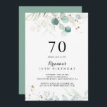 Rustic Eucalyptus Gold Floral 70th Birthday Party Invitation<br><div class="desc">This rustic eucalyptus gold floral 70th birthday party invitation is perfect for a simple birthday party. This artistic design features hand-drawn gold floral and watercolor eucalyptus green foliage,  inspiring natural beauty.</div>