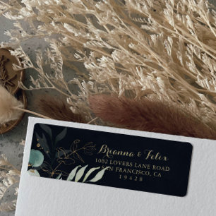 Rustic Eucalyptus Gold Floral Blue Return Address