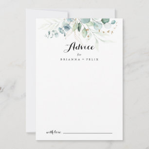 Rustic Eucalyptus Gold Floral Calligraphy Wedding Advice Card