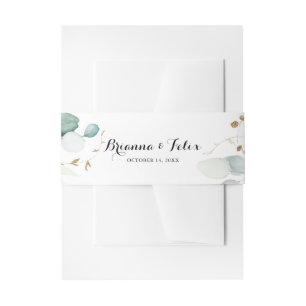 Rustic Eucalyptus Gold Floral Wedding Invitation Belly Band