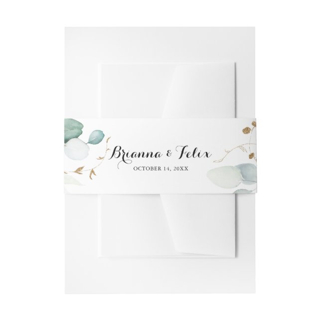 Rustic Eucalyptus Gold Floral Wedding Invitation Invitation Belly Band (Front Example)
