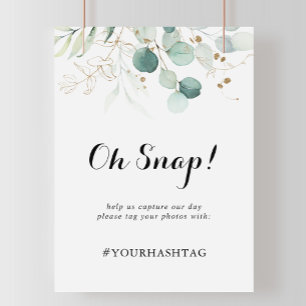 Rustic Eucalyptus Gold Floral Wedding Oh Snap Sign