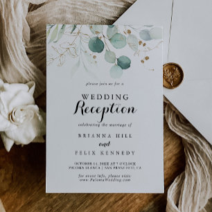 Rustic Eucalyptus Gold Floral Wedding Reception Invitation