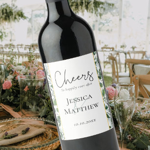 Rustic Eucalyptus Gold Foil Wedding Wine Label