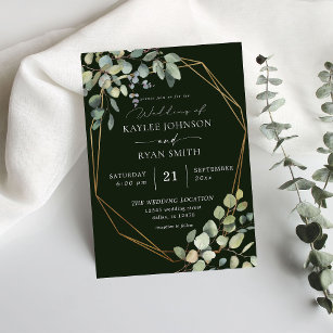 Rustic Eucalyptus & Gold Frame Wedding- Green Invitation