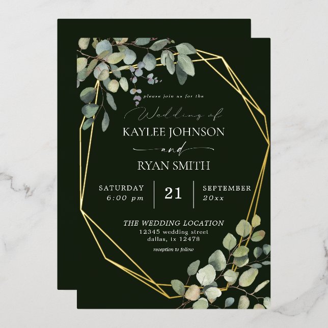 Rustic Eucalyptus & Gold Frame Wedding Green Real  (Front/Back)