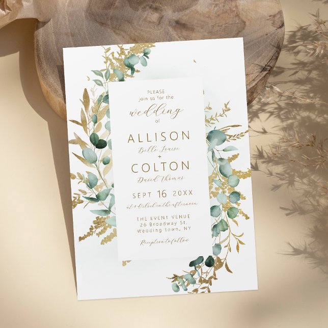 Rustic eucalyptus gold greenery boho wedding invitation (Rustic eucalyptus gold greenery boho wedding invitation)