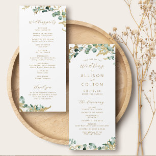 Rustic eucalyptus gold greenery boho wedding programme