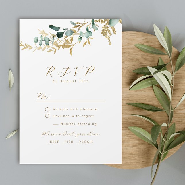 Rustic eucalyptus gold greenery boho wedding RSVP (Creator Uploaded)