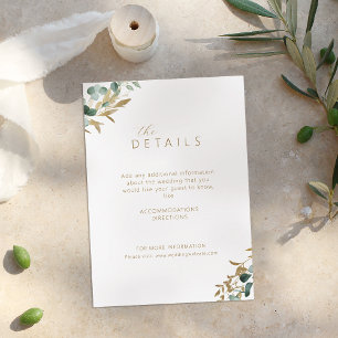 Rustic eucalyptus gold greenery wedding details enclosure card