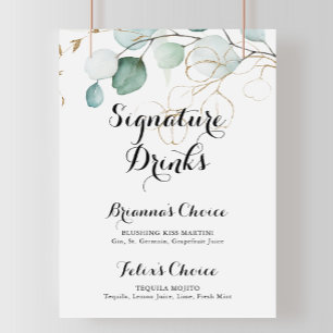 Rustic Eucalyptus Gold Signature Drinks Sign