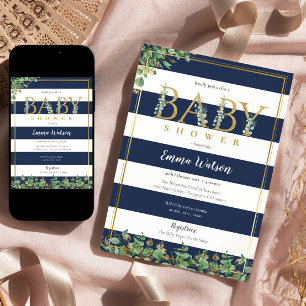 Rustic Eucalyptus Golden Letters frame Baby Shower Invitation