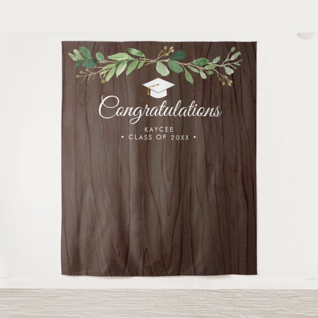 Rustic Eucalyptus Graduation Photo Backdrop Tapestry (Front)