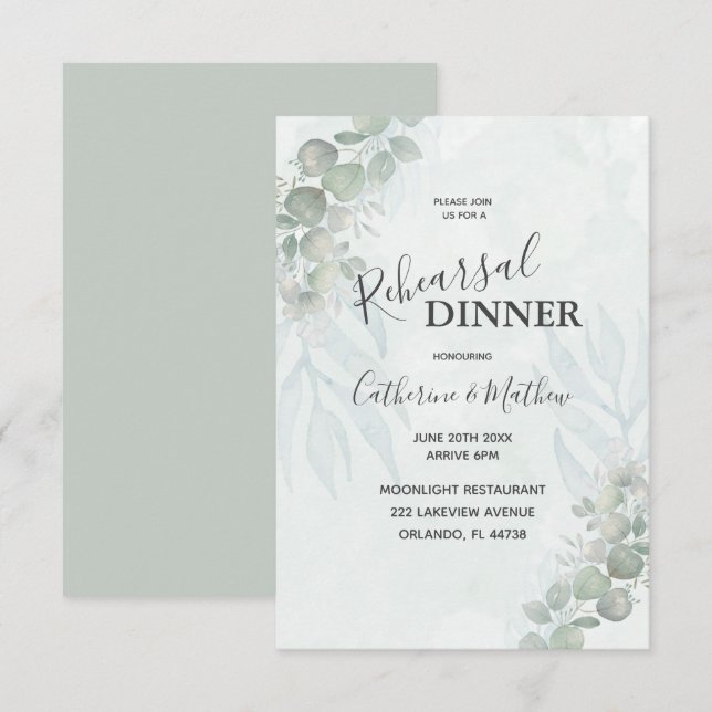 Rustic Eucalyptus Green Rehearsal Dinner Wedding Invitation (Front/Back)