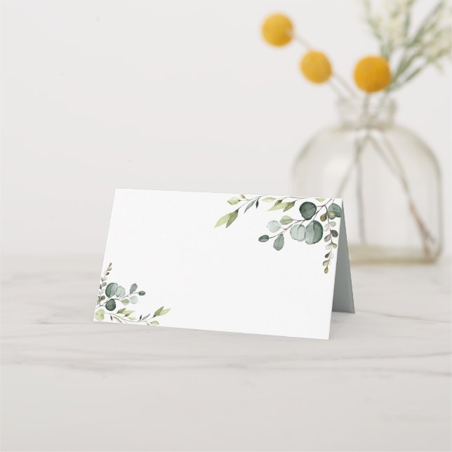 Rustic Eucalyptus Greenery Blank Folded Place Card (Front)