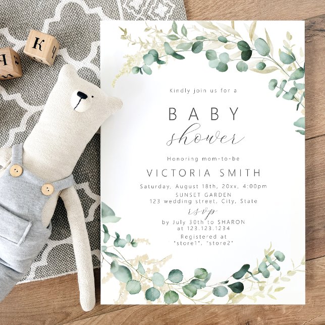 Rustic eucalyptus greenery boho Baby Shower Invitation (Creator Uploaded)